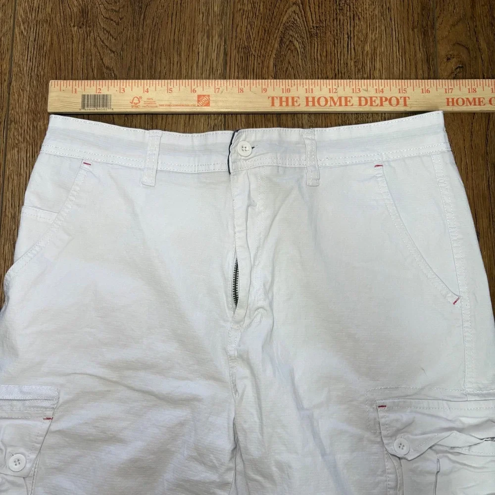 Beverly Hills Polo Club White Cargo Shorts Mens 34 Stretch Cotton Utility Baggy - Picture 5 of 11
